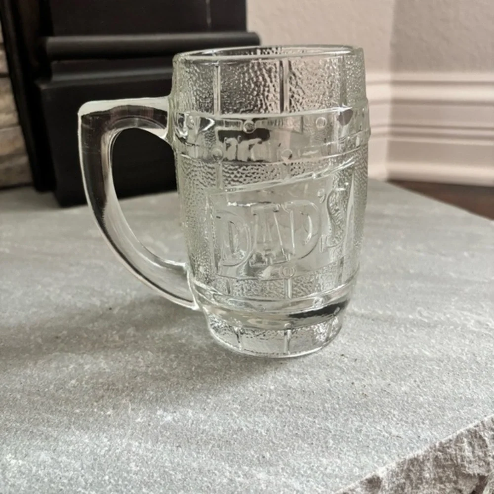 Vintage Mid Century DAD’S ROOT BEER Clear Embossed Thick Glass Barrel‎ Mug